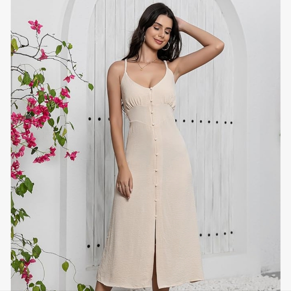 Elegant Cream Button-Down Maxi Dress